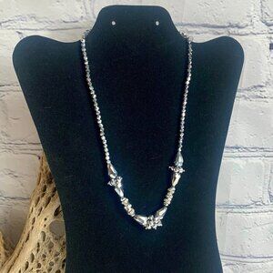 Silver Metallic Rhinestone Bead 18 Inch Necklace